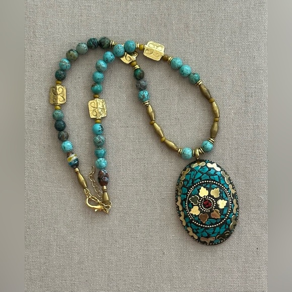 24 inch African inspired Colorful brass bead necklace NWOT - Picture 3 of 13